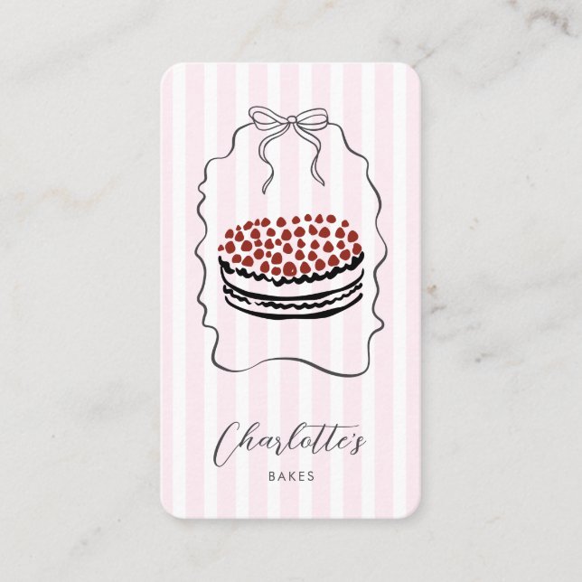 Carte De Visite Cute Pinstripe Rose Ruban Baker Chef pâtisserie Bu (Devant)