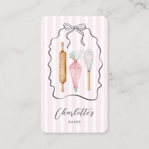 Carte De Visite Cute Pinstripe rose Ruban boulanger Chef pâtisseri