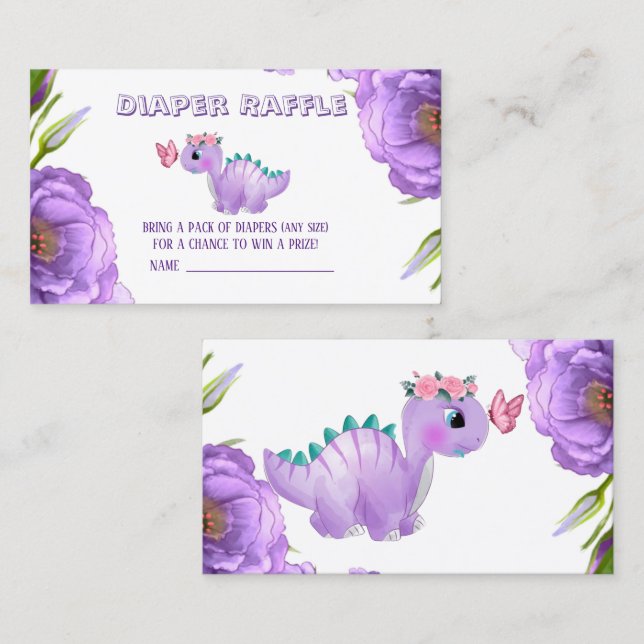 Carte De Visite Cute Purple Dinosaure Papillon Dinosaure Raffin (Devant / Derrière)