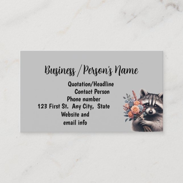 Carte De Visite Cute Raccoon Florist Livraison de fleurs (Devant)