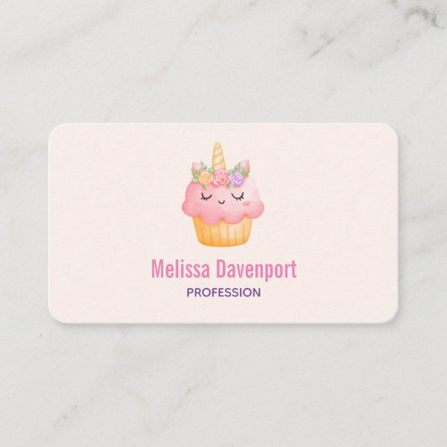 Carte De Visite Cute rose Cupcake Unicorn avec Rose (Devant)