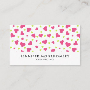 Carte De Visite Cute rose et vert Tumbling Hearts Motif