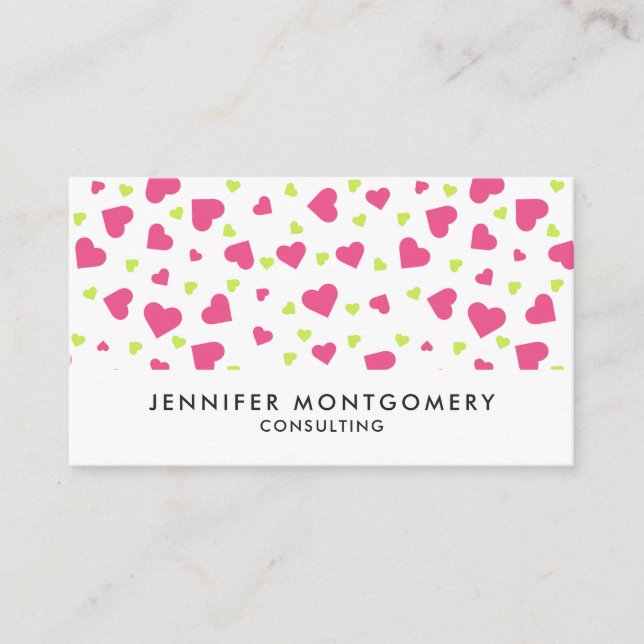 Carte De Visite Cute rose et vert Tumbling Hearts Motif (Devant)