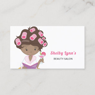 Carte De Visite Cute Rose Girl Avec Curlers Coiffeuse et salon de