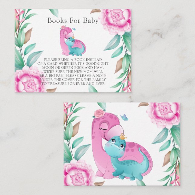 Carte De Visite Cute rose Turquoise Dinosaures Peony Livres pour b (Devant / Derrière)