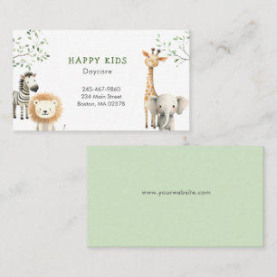 Carte De Visite Cute Safari Animaux Garde d'enfants