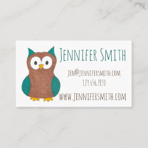 Carte De Visite Cute Sage Brown Bleu Cartoon Chouette Oiseau Anima