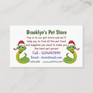 Carte De Visite Cute serpent vert avec chapeau santa dessin animé