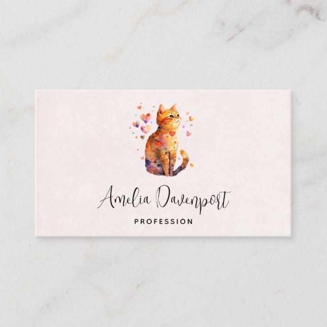 Carte De Visite Cute Tabby Chat avec Coeurs (Devant)