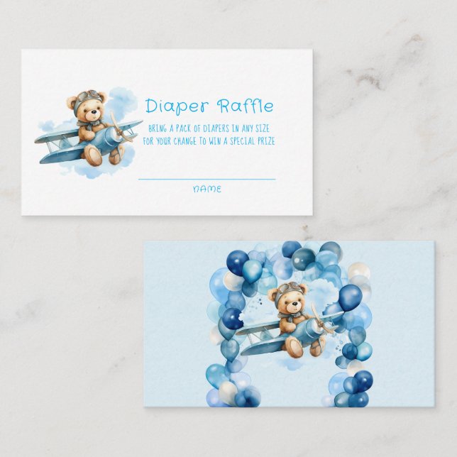 Carte De Visite Cute Teddy Bear dans un avion Boy Diaper Raffle (Devant / Derrière)