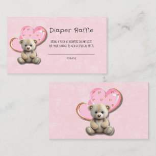 Carte De Visite Cute Teddy Bear Pink Gold Balloon Raffin