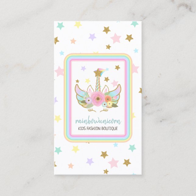 Carte De Visite Cute Unicorn Head stars Rainbow (Devant)