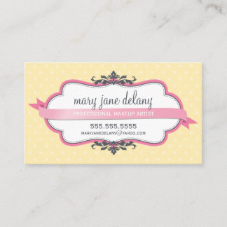 Carte De Visite CUTE VINTAGE elegant polka dot pink pastel yellow