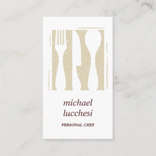 Carte De Visite Cutlerie beige Bourgogne Chef Restaurant