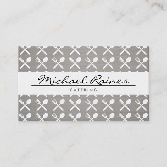 Carte De Visite CUTLERY MOTIF sur LINEN BKGRD pour CATERING, CHEFS (Devant)