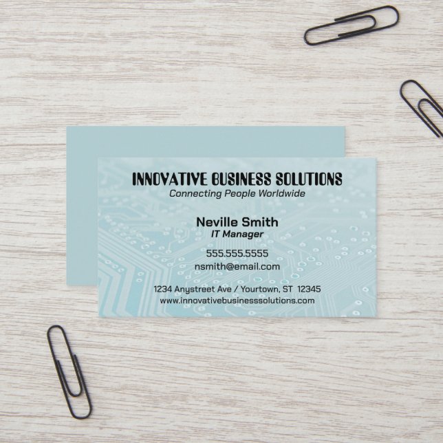 Carte De Visite Cyan Circuit Board Tech Computers IT (Devant/Arrière en situation)