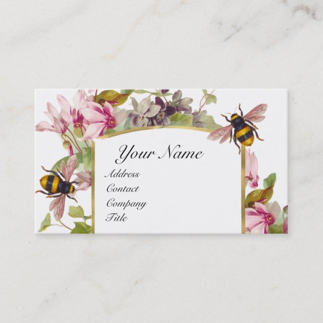 Carte De Visite Cyclamens, Abeilles de miel, Abeille, Monogramme a (Devant)