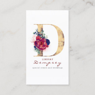 Carte De Visite D Monogram Burgundy Gold et Navy Blue Floral