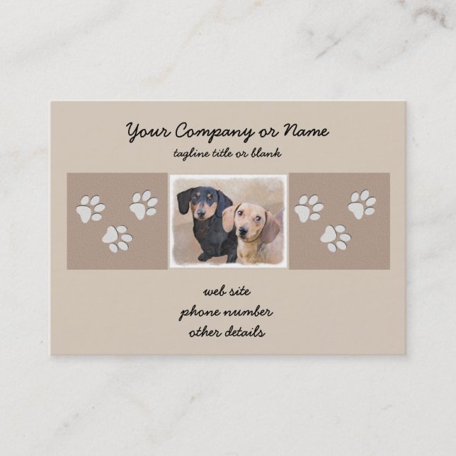 Carte De Visite Dachshund (Smooth) Peinture - Art Chien original (Devant)