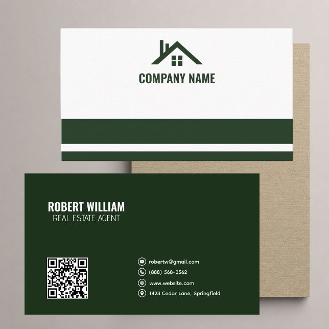 Carte de visite d'agent immobilier à code QR blanc (Créateur téléchargé)
