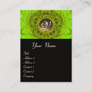 Carte De Visite Dahlia Vert  Monogramme, Agate gris  noir jaune