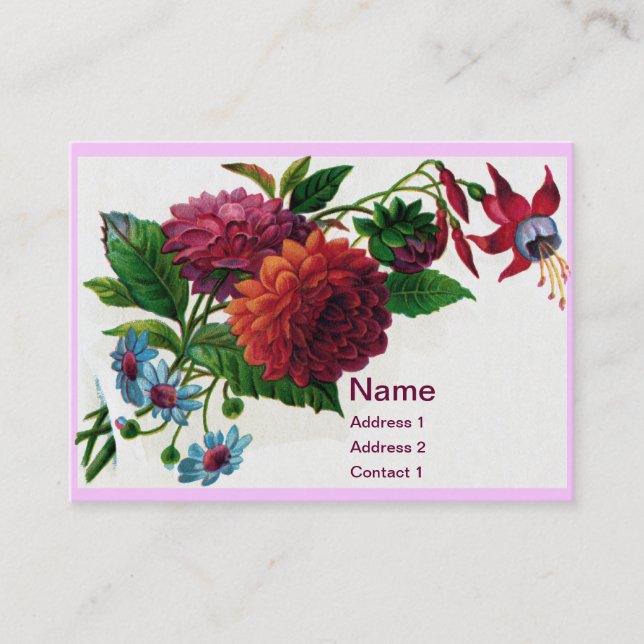Carte De Visite Dahlias vintages et fuchsias (Devant)