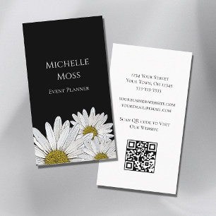Carte De Visite Daisies modernes QR code Black White Floral