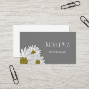 Carte De Visite Daisies modernes Tendance Botanique Grey