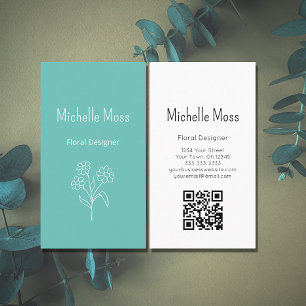 Carte De Visite Daisy tendance code QR Turquoise Floral Designer