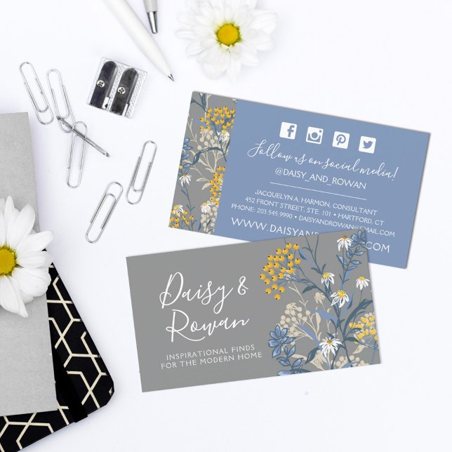 Carte De Visite Daisy & Yellow Rowan Berries Floral Médias sociaux (Créateur téléchargé)