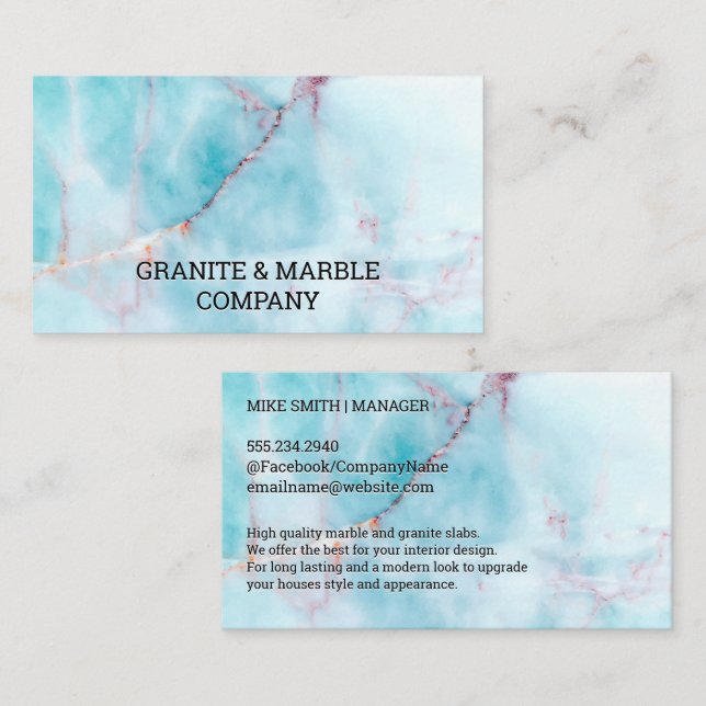 Carte De Visite dalle marbrée | Granite océanique (Devant / Derrière)