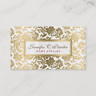Carte De Visite Damas Florales Blanches Et Dorées