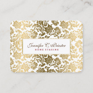 Carte De Visite Damas Florales Blanches Et Dorées