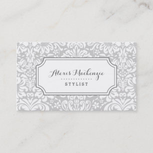 Carte De Visite Damas florales grises et blanches