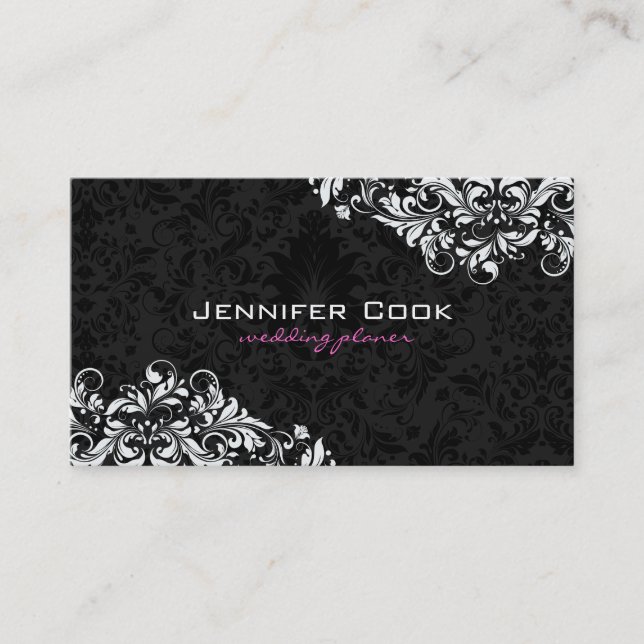 Carte De Visite Damas florales noires et blanches 4 Wedding planne (Devant)