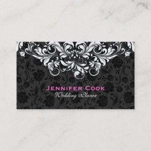 Carte De Visite Damas florales noires et blanches 5 Wedding planne