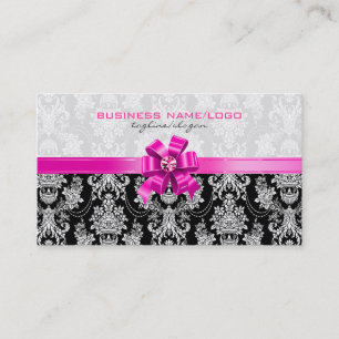 Carte De Visite Damas Florales Roses & Blanches Avec Bow Rose