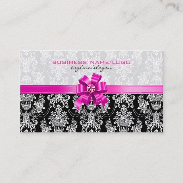 Carte De Visite Damas Florales Roses & Blanches Avec Bow Rose (Devant)