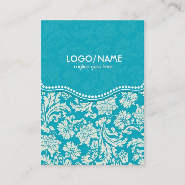 Carte De Visite Damas florales turquoise et blanche à 2 Customises (Devant)