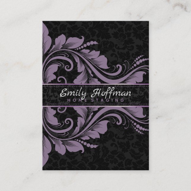 Carte De Visite Damas Noires Et Ornement Violet (Devant)