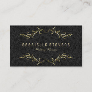 Carte De Visite Damas Noirs Avec Cadre Floral Parties scintillant