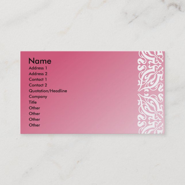 Carte De Visite Damas rose et blanc (Devant)
