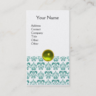 Carte De Visite DAMASK BLEU MONOGRAMME gemme jaune platine