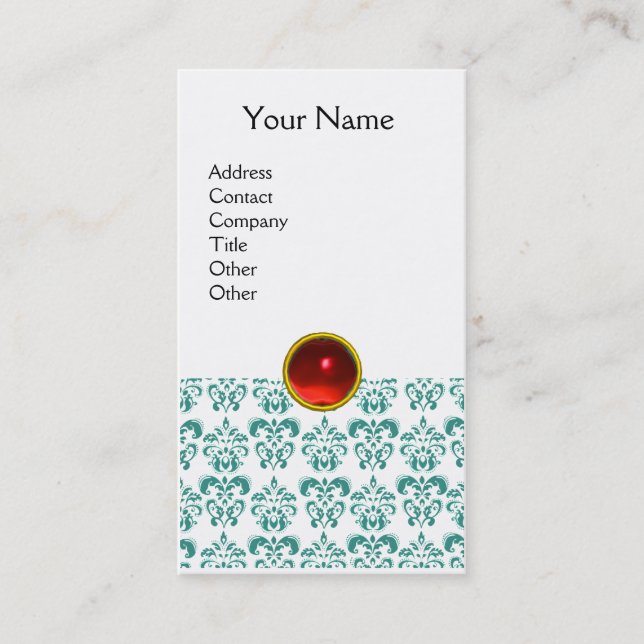 Carte De Visite DAMASK BLUE MONOGRAM rouge rubis blanc clair (Devant)