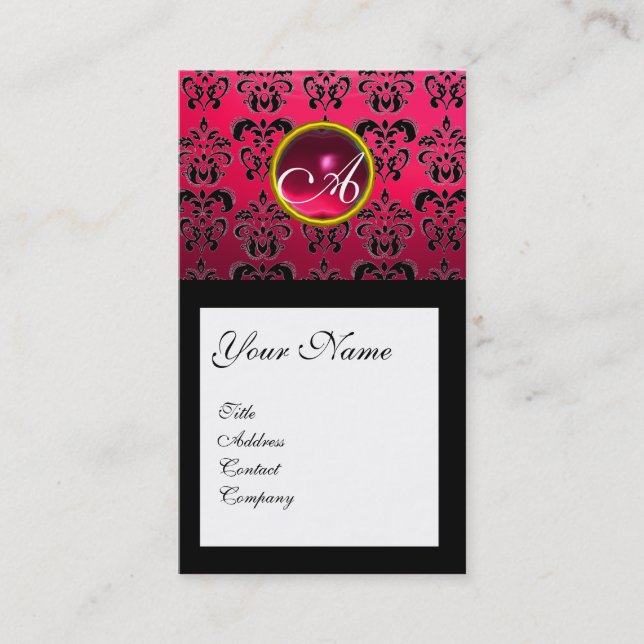 Carte De Visite DAMASK CARRÉ MONOGRAM, fuchsia, rubis rouge (Devant)