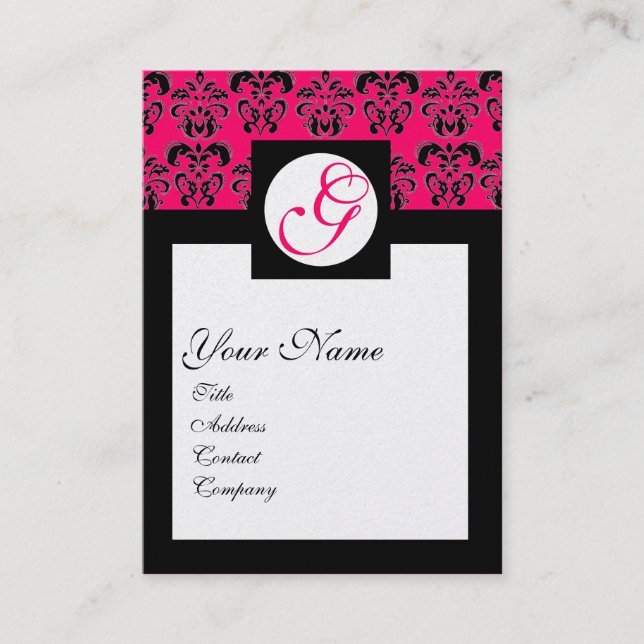 Carte De Visite DAMASK CARRÉ MONOGRAM rose chaud Fuchsia Pearl (Devant)