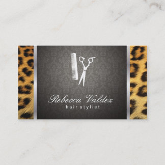 Carte De Visite Damask Cheetah Print Silver Trim