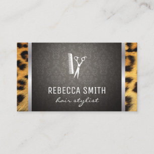 Carte De Visite Damask Cheetah Print Silver Trim