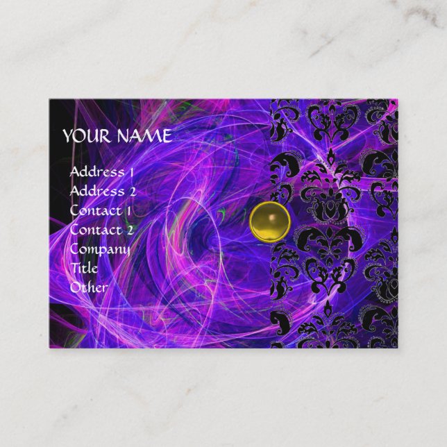 Carte De Visite DAMASK FRACTAL MONOGRAM jaune perle violette (Devant)