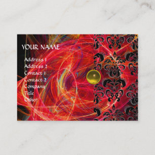 Carte De Visite DAMASK FRACTAL MONOGRAS jaune fuchsia rouge